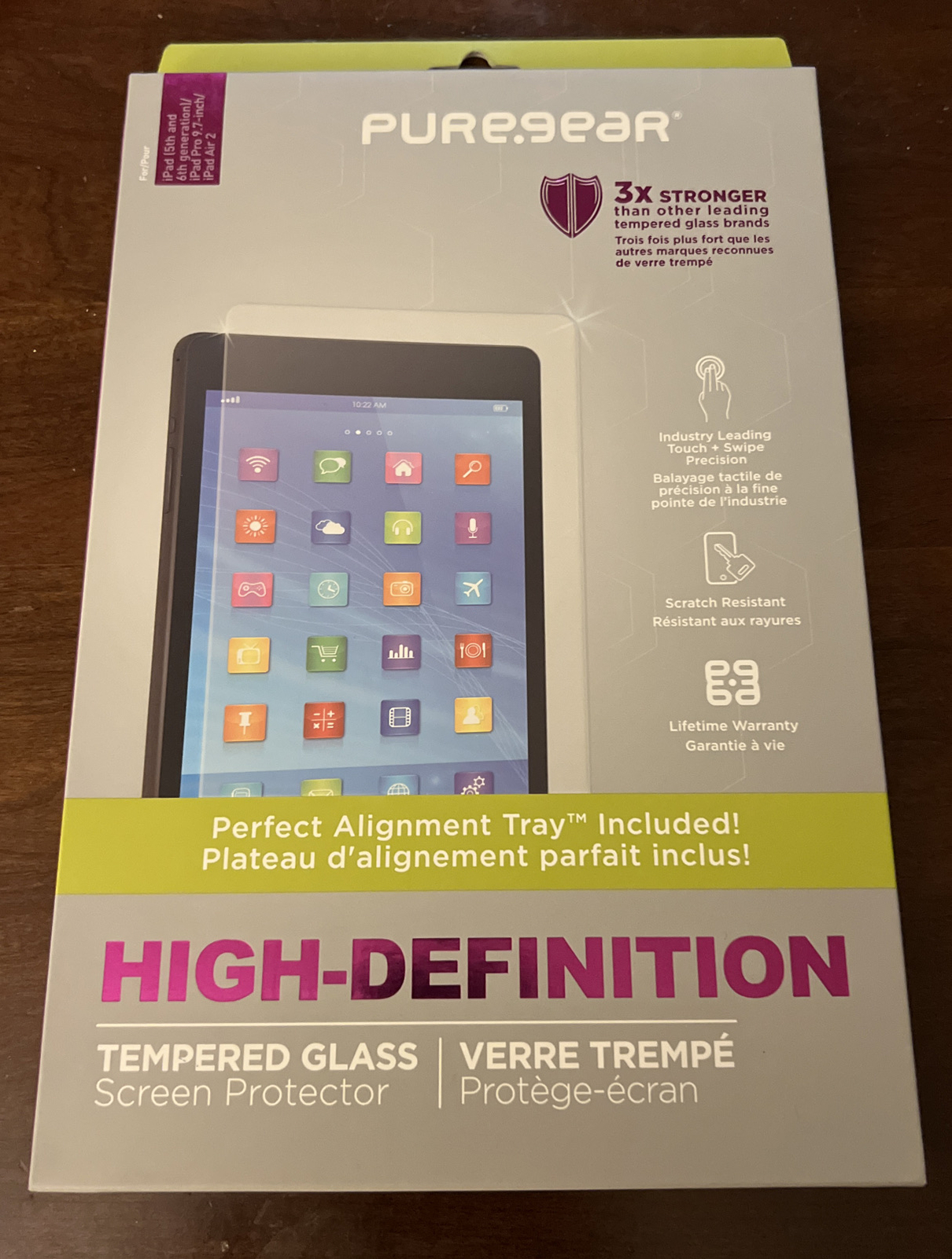 Apple iPad 5th/6thGen/Pro 9.7"/Air2 PureGear HD Tempered Glass w/ Alignment Tray