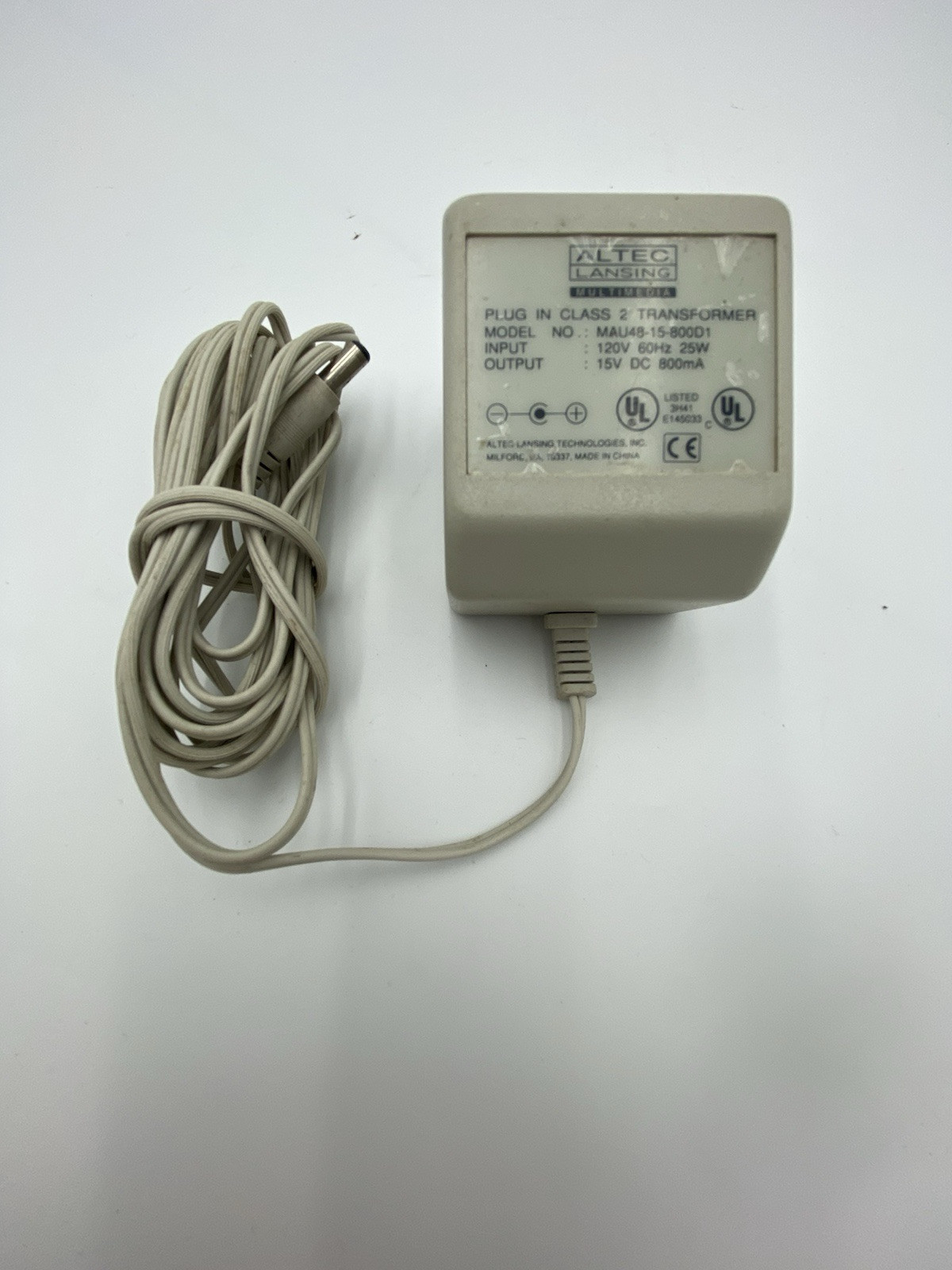 Altec Lansing Multimedia AC Adapter model MAU48-15-800D1 (15v 800ma) 120v60hz25W