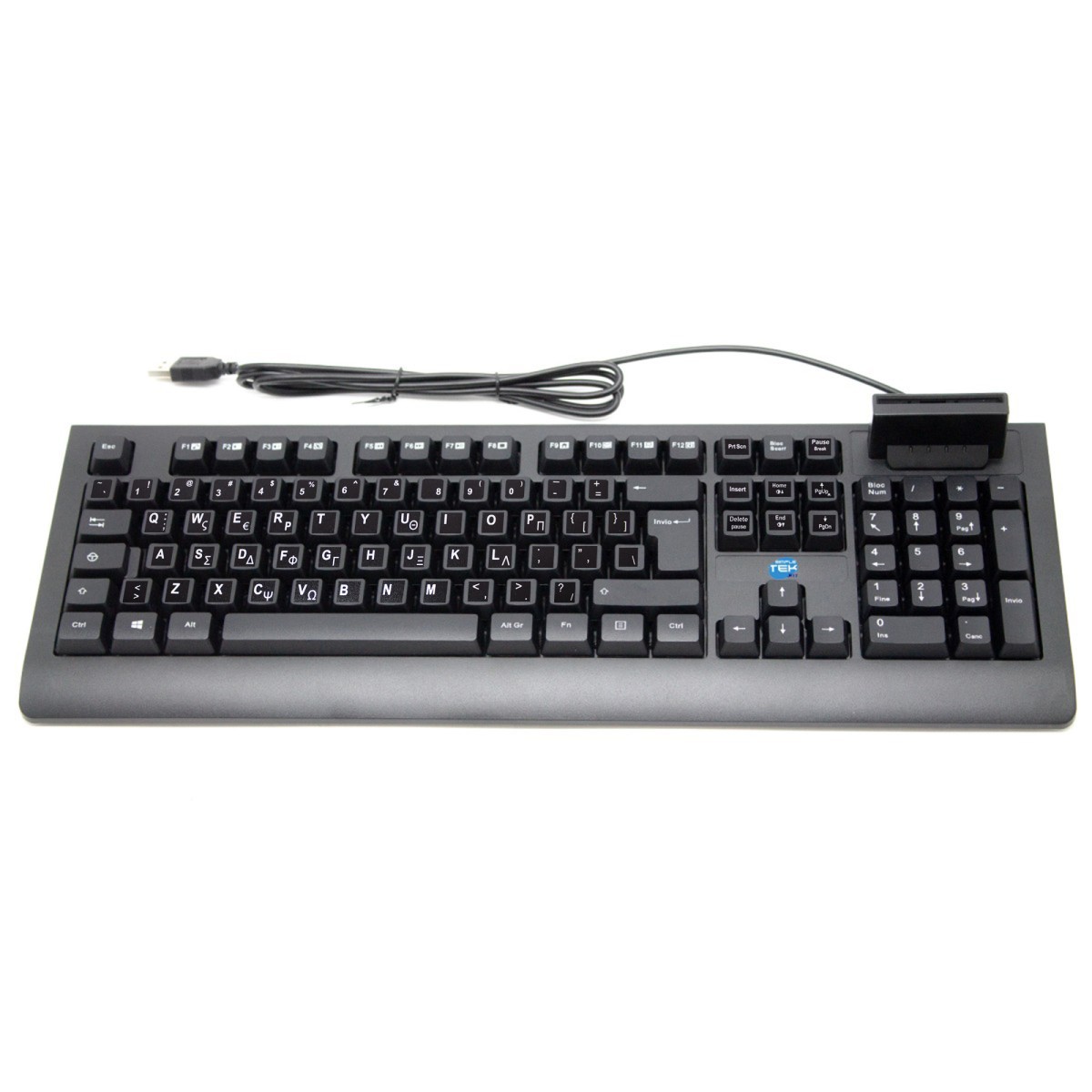 USB Keyboard With Smart Card Reader + Stickers For Greek QWERTY Layout