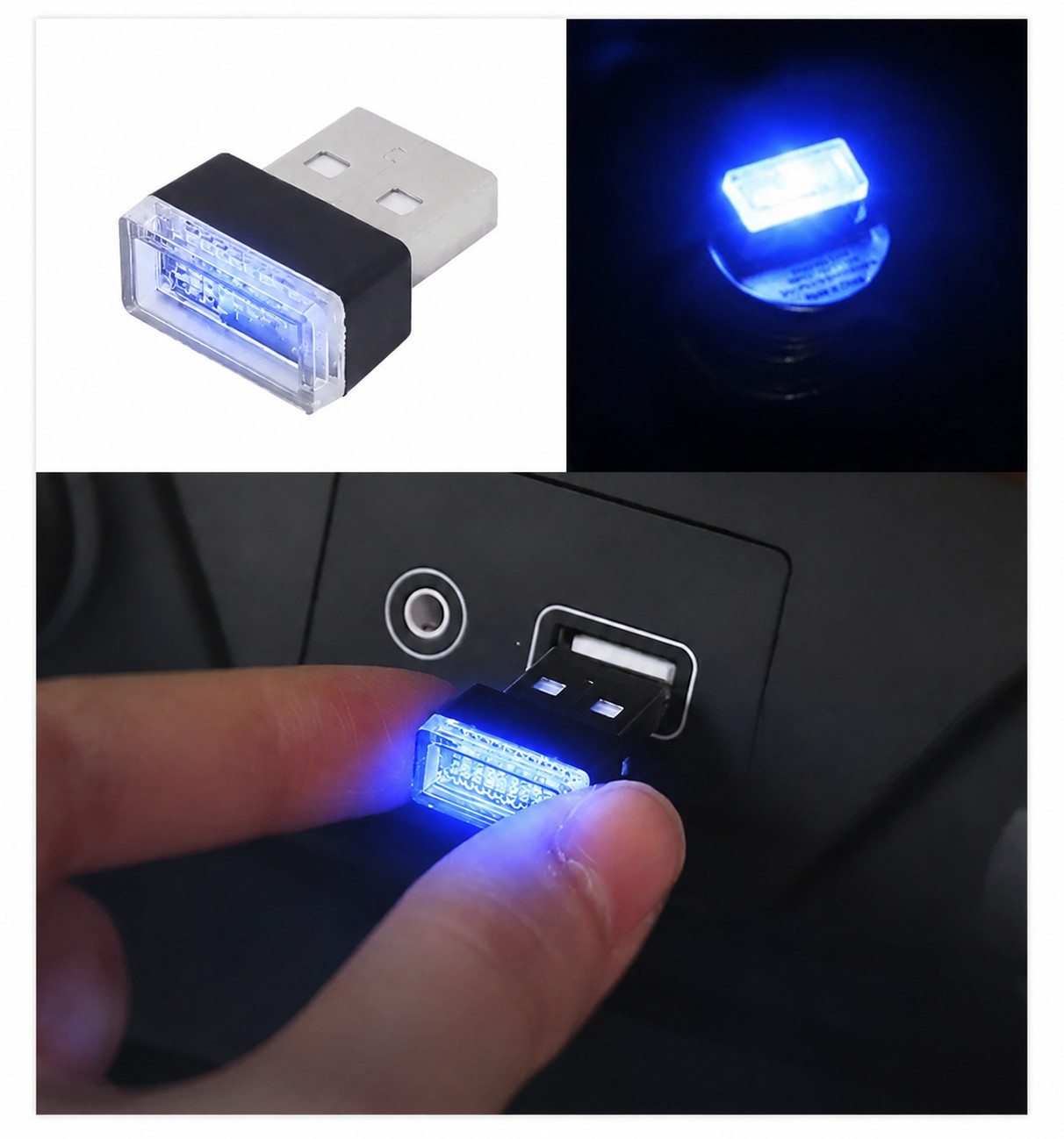 Blue Mini USB Car Atmosphere Lights LED Cigarette Lighter Decorative Lights