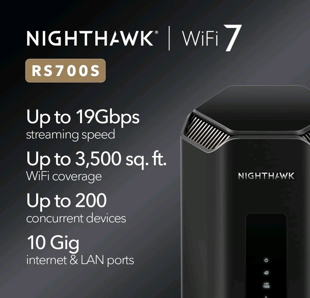 NETGEAR Nighthawk WiFi 7 Router RS700S, BE 19000 Up to 3,500 sq ft, 19 Gbps