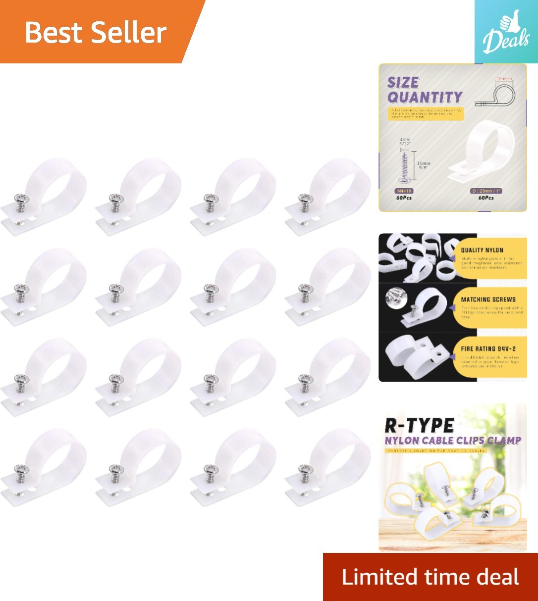 60 Pack White 1-Inch Nylon Cable Clips - Effective Wire Management & Safety