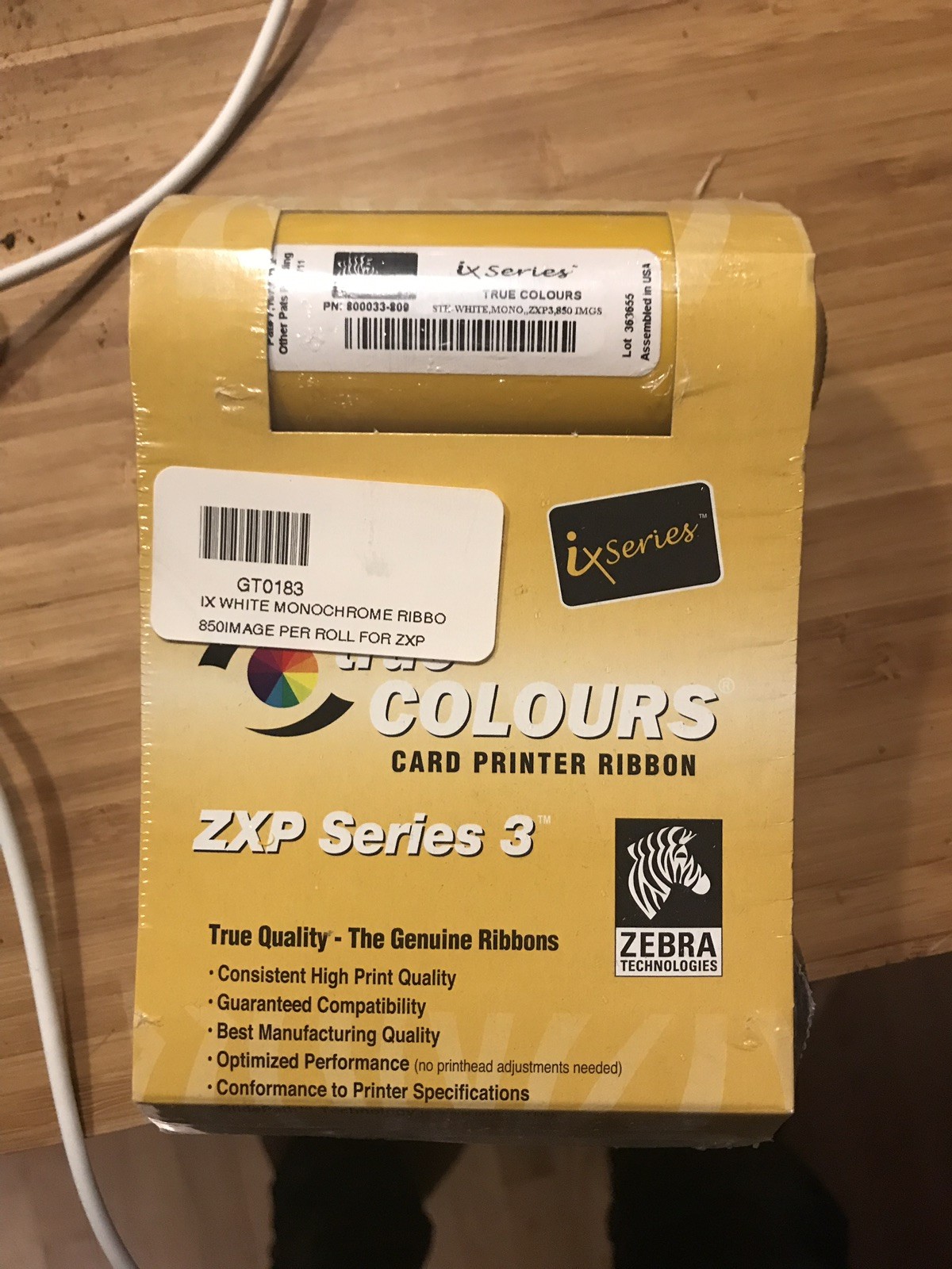Genuine Zebra 800033-809  ZXP 3 Series White mono Ribbon 850 Images - New