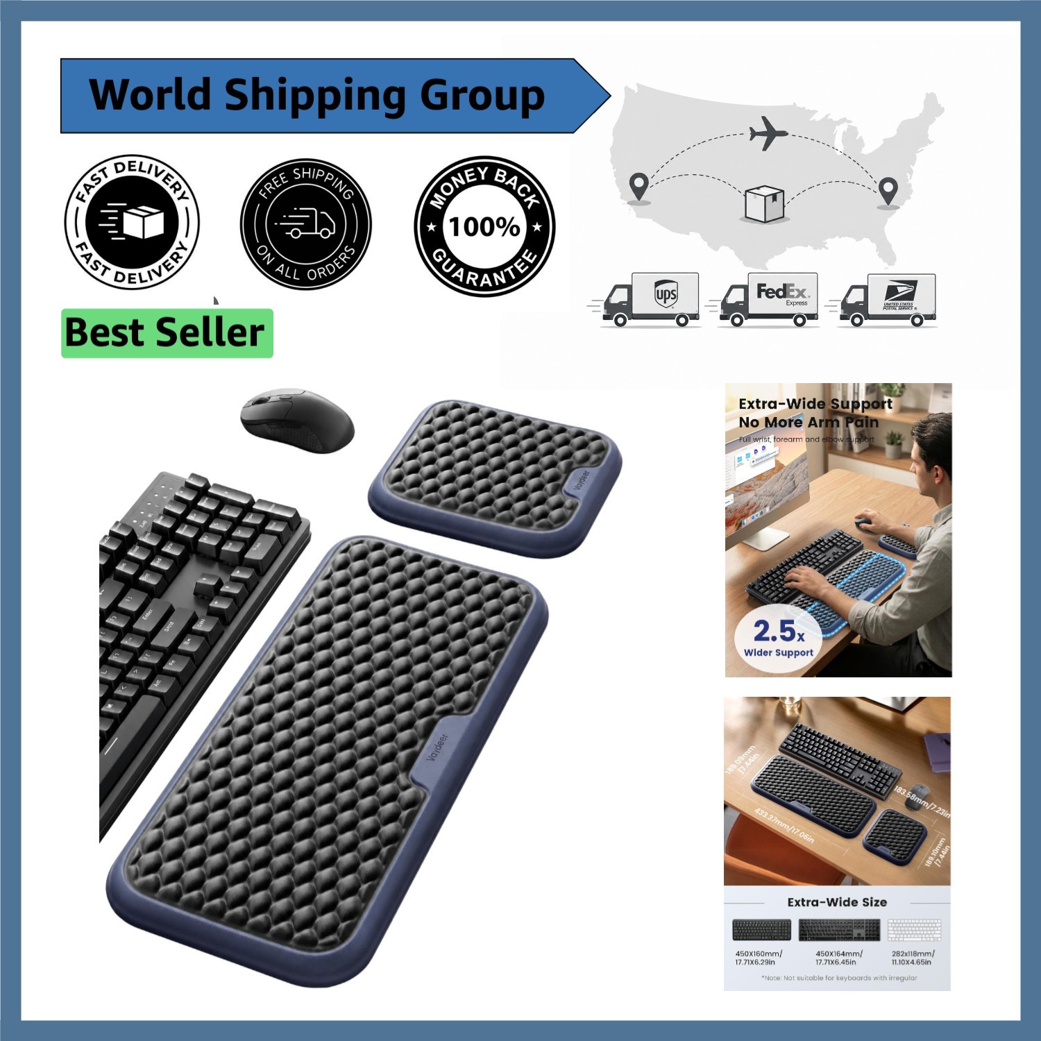 Extra Large Ergonomic Wrist Rest Set - Ultimate Pain Relief for Gaming & Office