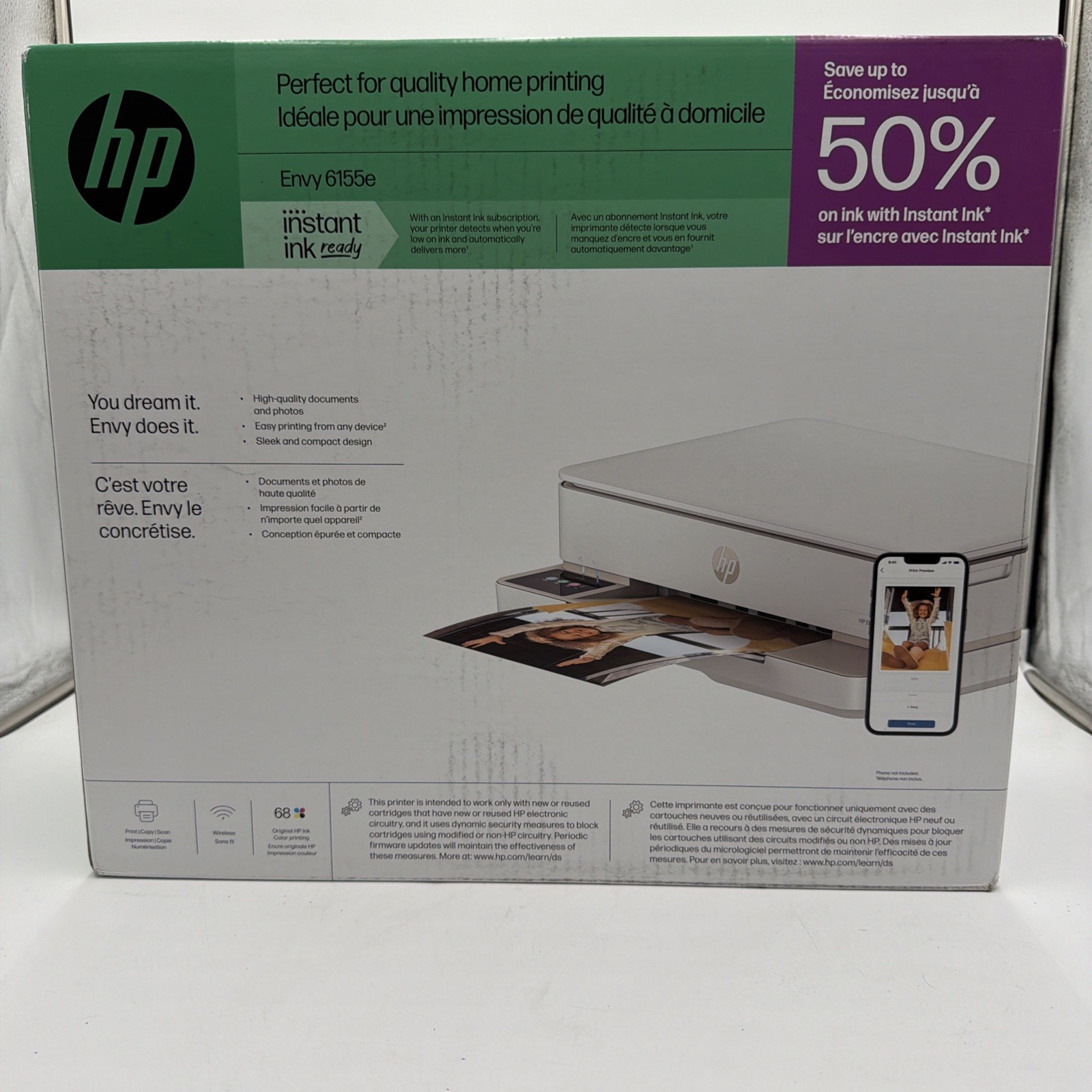 HP Envy 6155e Wireless All-in-One Color Printer Scanner Copier HP+ (714L5A)