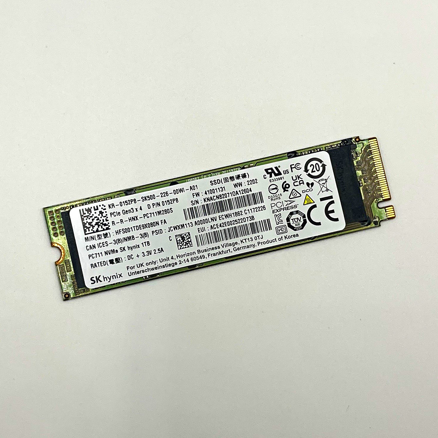 100% Health 1TB M.2 SK hynix PC711 NVMe PCIe Gen3 x4 Internal SSD HFS001TD9K8UAD