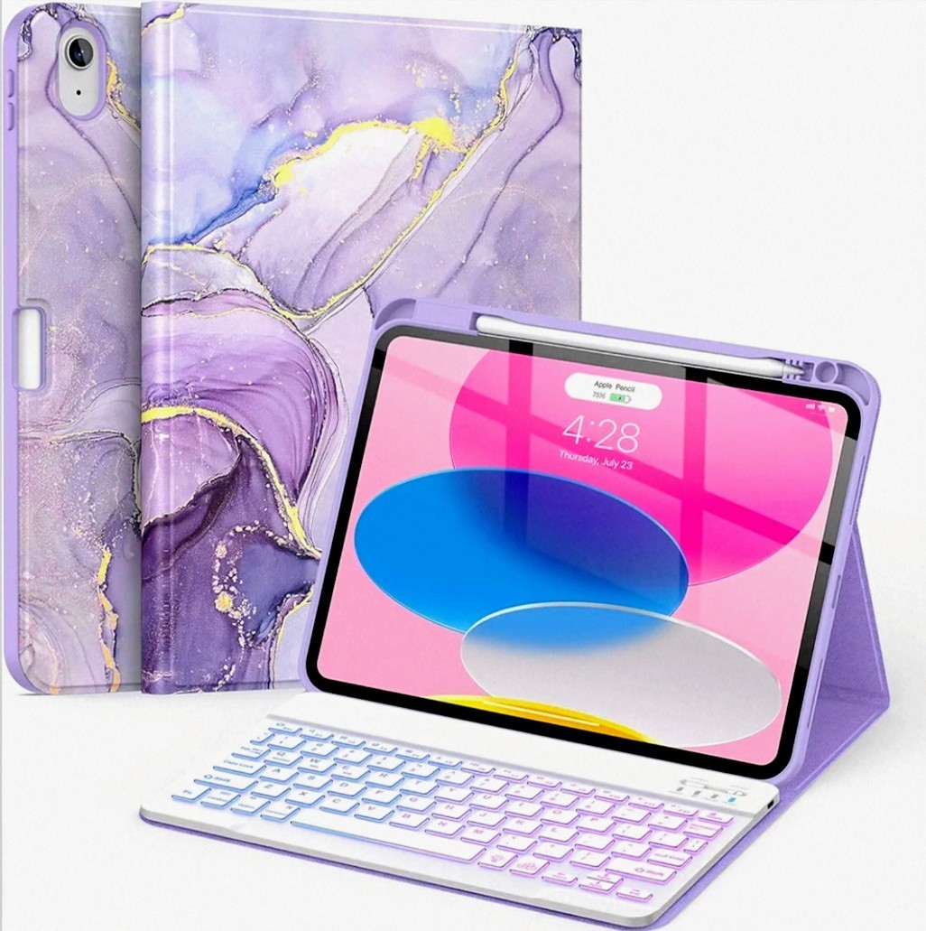Soke Case For iPad (A16) 11th/10th Gen With Keyboard (2025/2022), Violet Marble