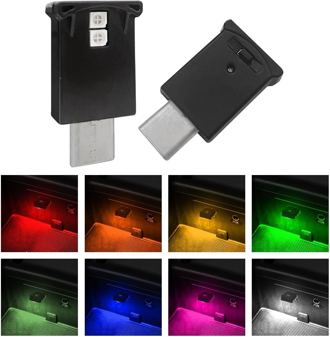 2 Pcs Mini USB LED Ambient Light, Adjustable 8 Colors RGB Dynamic Gradient Brigh