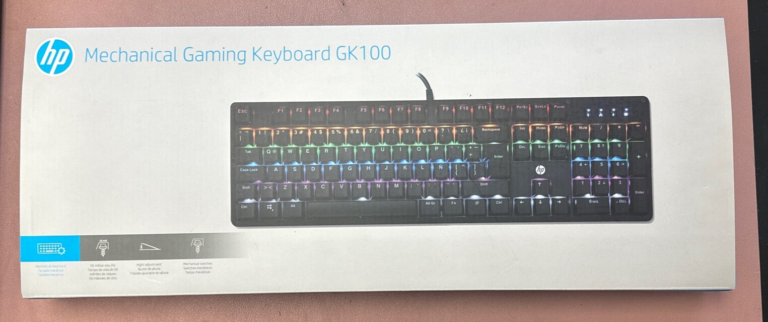 HP GK100 FULL SIZE RGB BACKLIT Mechanical Gaming Keyboard (SPANISH) LIGHTED