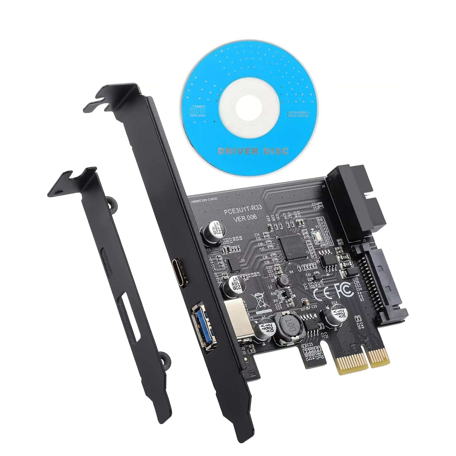 PCI-E to USB3.2 Gen1 5Gbps 19PIN Expansion Card Adapter 2 Ports Type C & Type A