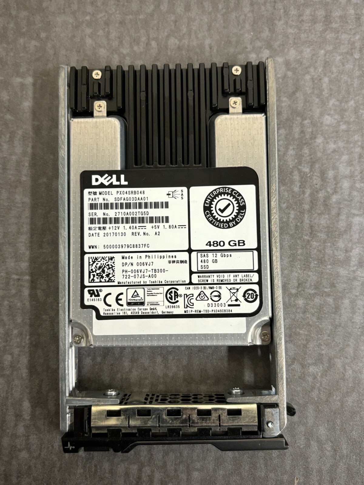 ** Dell 480GB 2.5" SAS Server Solid State Drive SSD + Caddy PX04SRB048 006VJ7