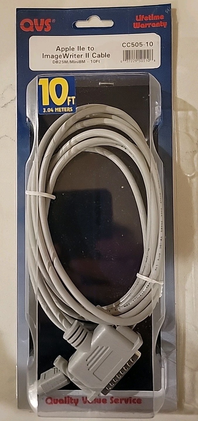Apple II, II Plus, IIe to ImageWriter II Serial Cable - DB25 to Din-8 - NOS