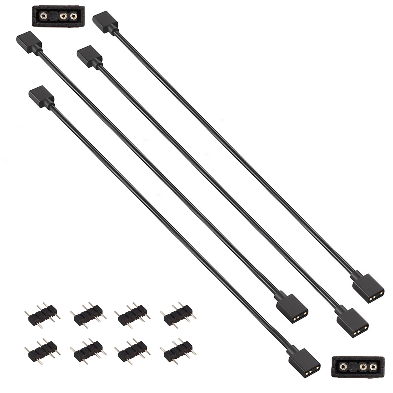 4 Pack 3Pin 5V ARGB Extension Cable Set with 8 Male Connectors, 1-to-1 Addressab