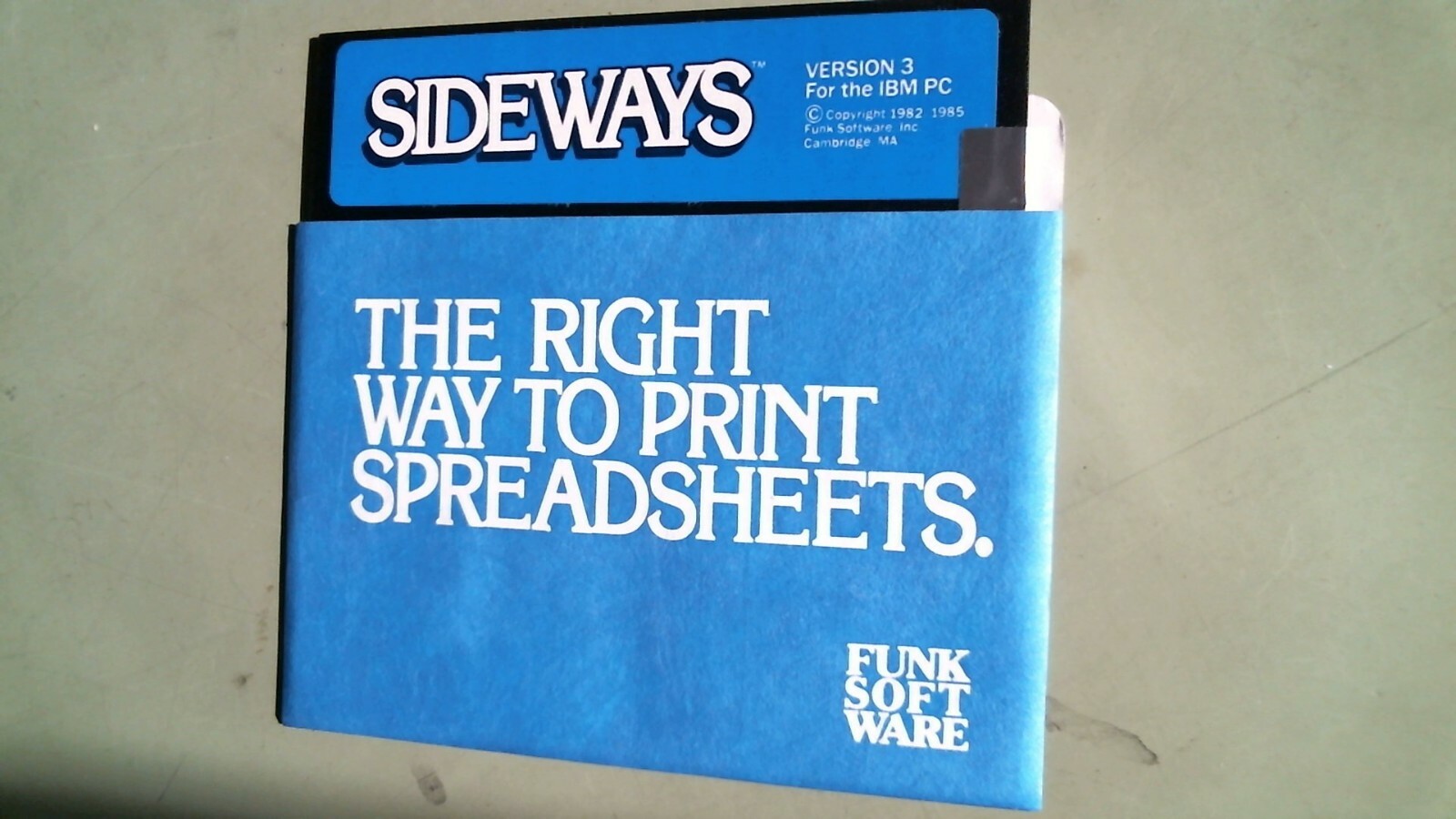 Sideways Version 3 IBM PC by Funk Software spreadsheets print - 5.25 floppy disk