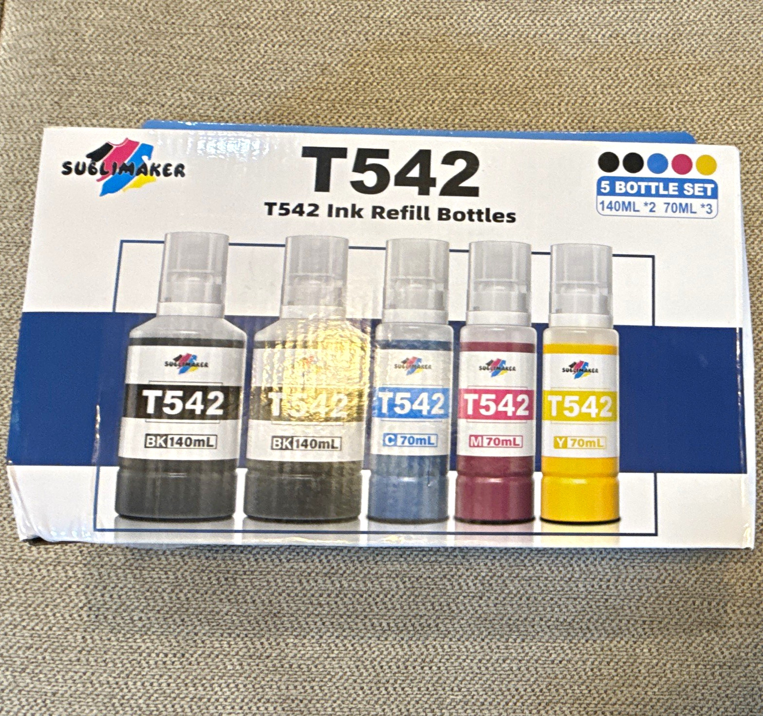 Sublimaker T542 Ink Refill Bottles 5-Pack CMYK for Epson EcoTank ET-2700+