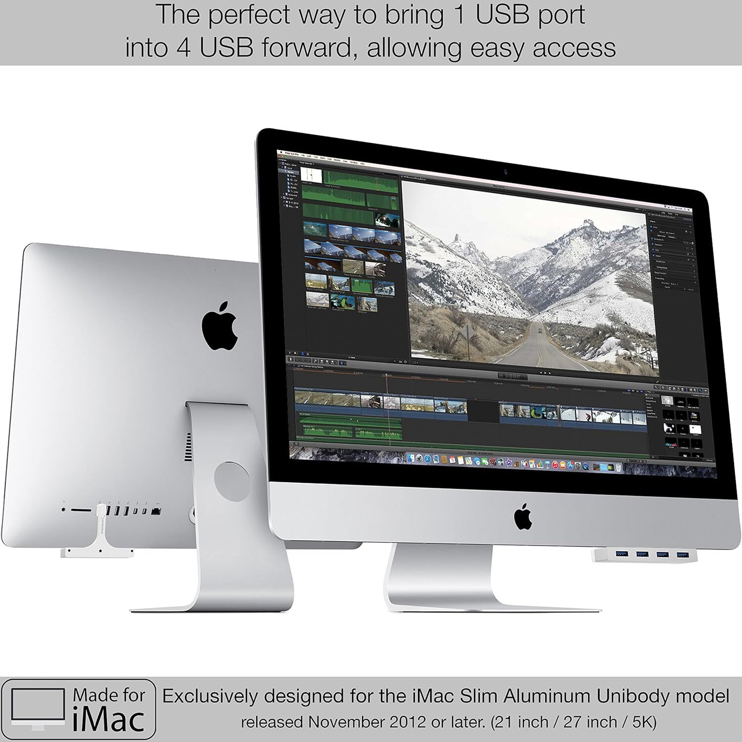 SABRENT 4-PORT USB 3.0 FRONT FACING HUB For APPLE iMac 21.5" and 27" HB-IMCU NEW