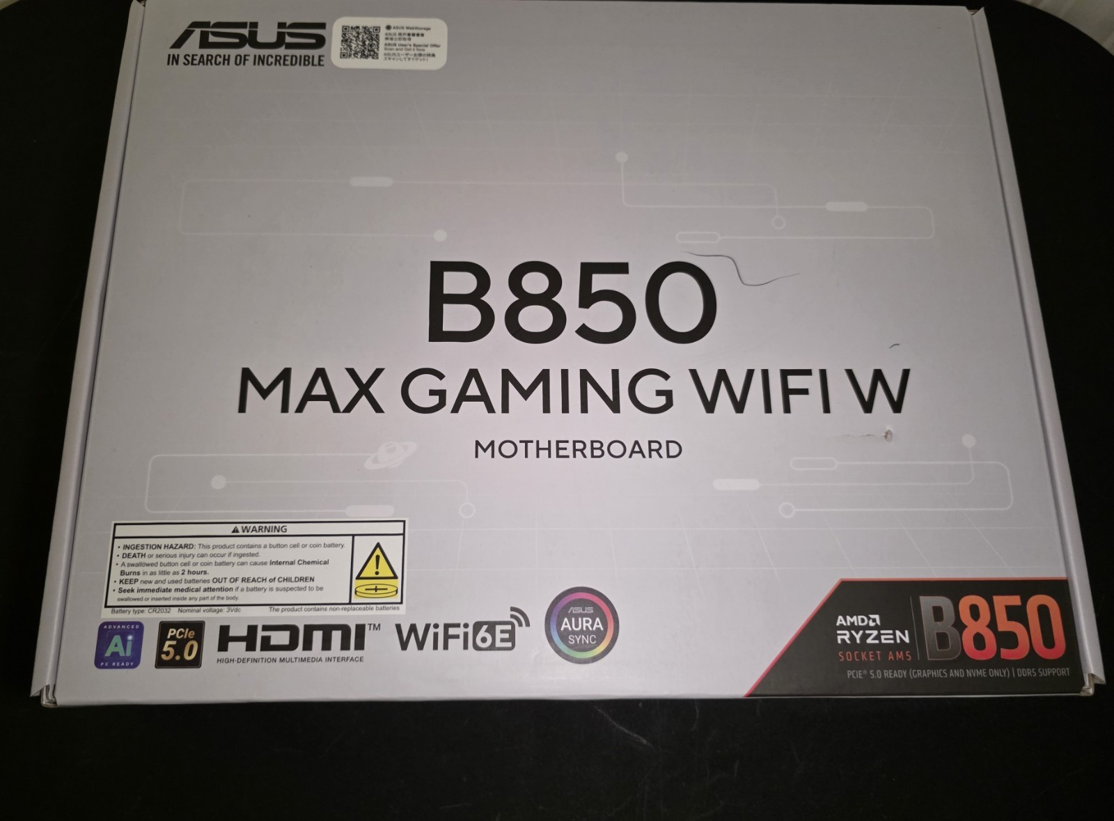 ASUS B850 MAX Gaming WiFi W AM5 ATX PCB DDR5 PCIe5 WiFi6E