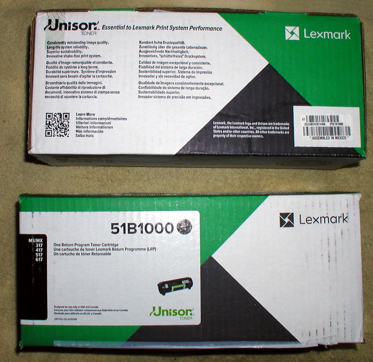 Two 51B1000 Toner Cartridges for Lexmark MS317, MS417, MS517, MS617