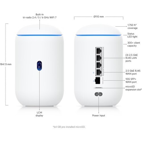 Ubiquiti UDR7 (15W) Dream Router 7 - 10G Cloud Gateway with integrated WiFi 7