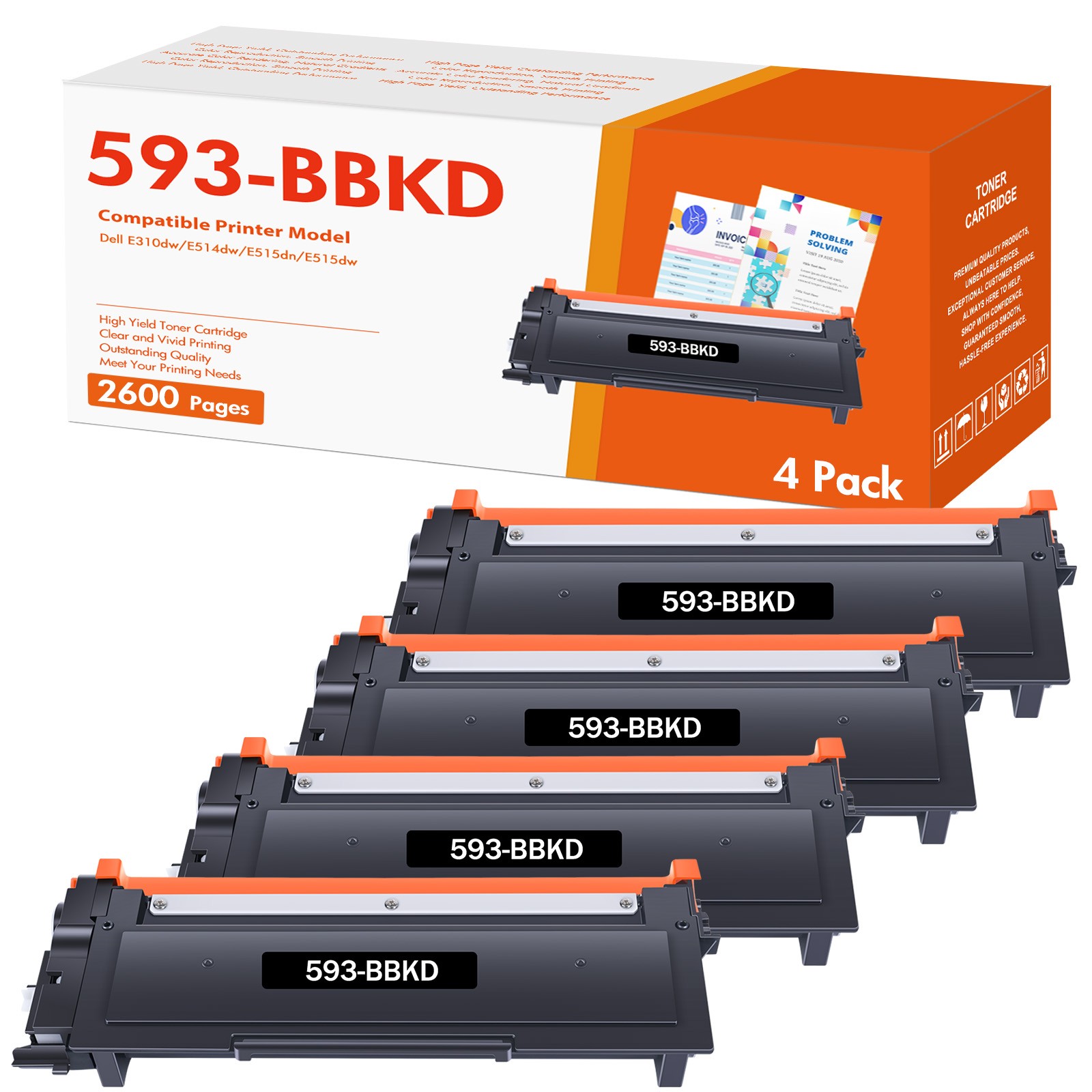 4-Pk/Pack E310 Toner Compatible For Dell E310DW E515DN E515DW E514DW 593-BBKD