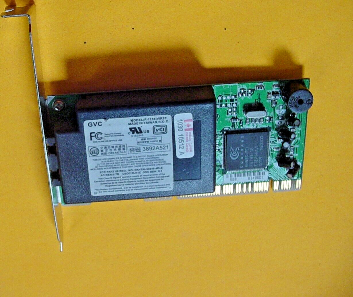 GVC F-1156IV/R9F Phone-Fax Modem Card Ethernet or Telephone
