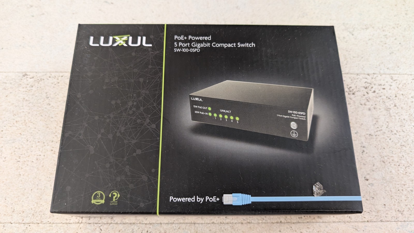 Luxul SW-100-05PD PoE+ Powered 5 Port Gigabit Switch