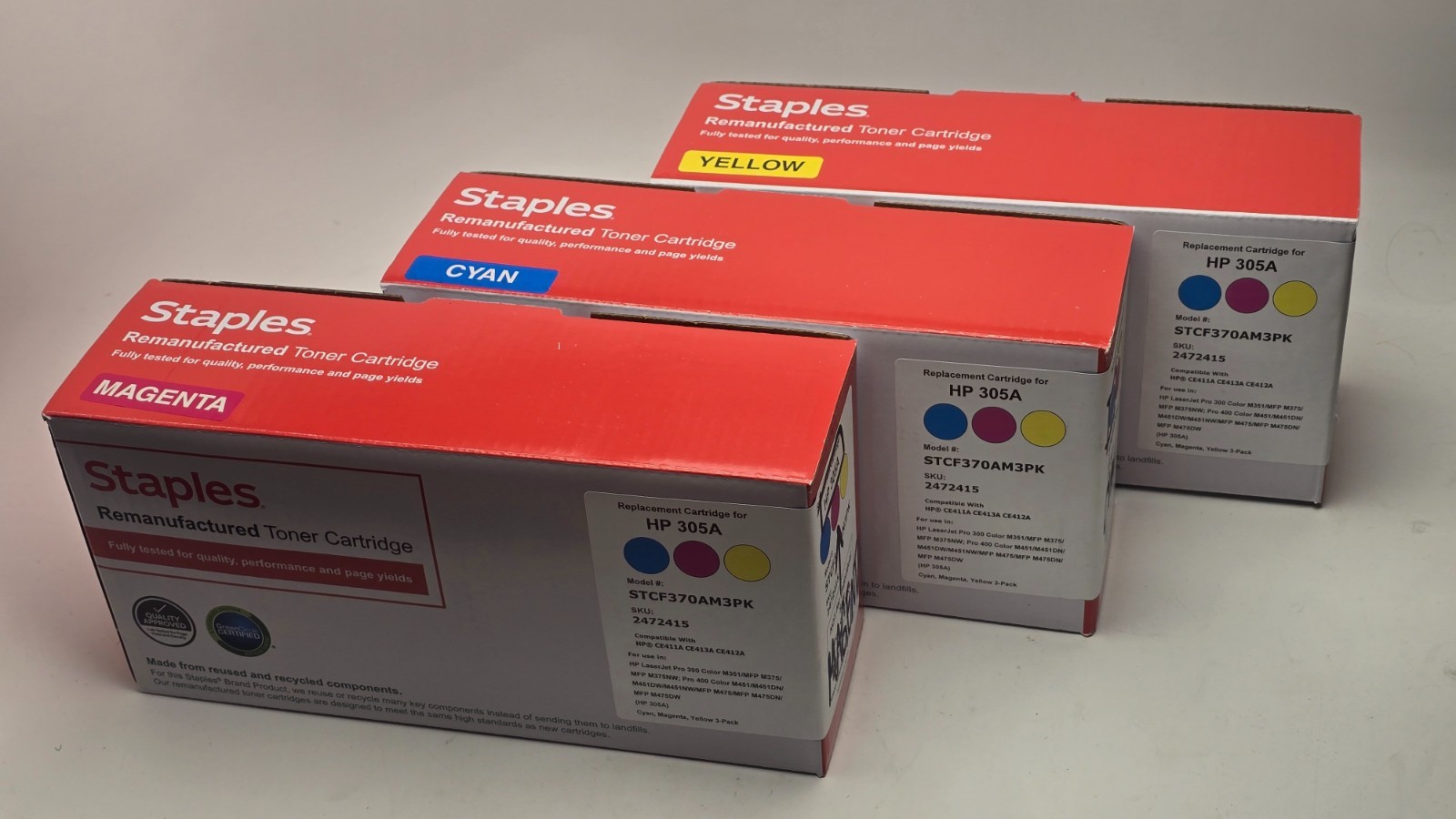 Staples Compatible Toner Cartridge 305A CMY 3-Pack - NEW IN BOX