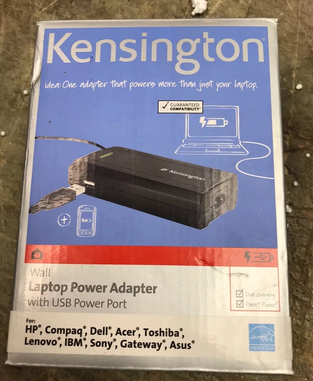 NEW IN BOX: KENSINGTON WALL LAPTOP POWER ADAPTER. USB POWER PORT, CABLE, TIPS.