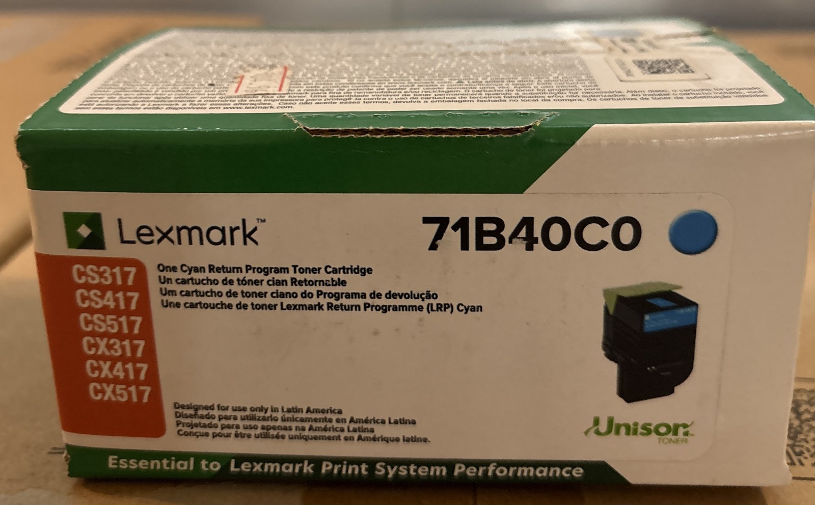 Genuine Lexmark 71B40C0 Cyan Toner CS317 CS417 CS517 CX317 CX417 CX517 - Latin A