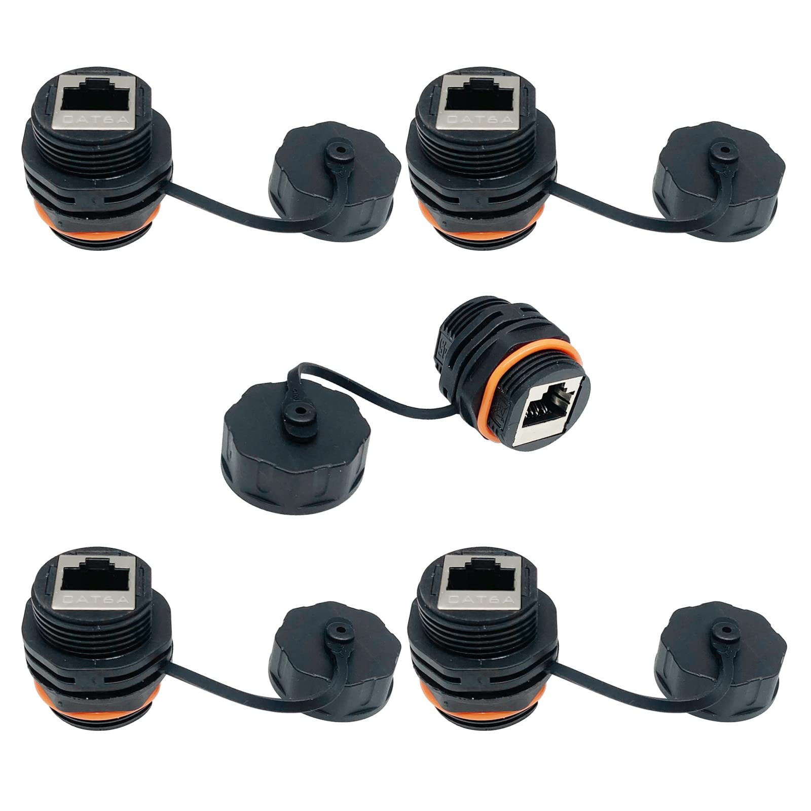 5PCS Waterproof Shielded CAT6A/6/5E/5 RJ45 Panel Mount Coupler Female Joint
