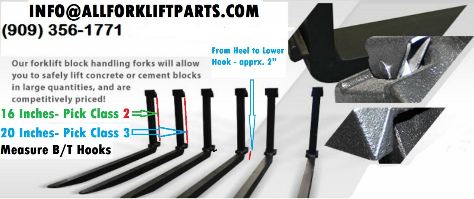 FORKLIFT BLOCK FORK 2x2x48 CLASS 3 CLASS III 48" INCHES Construction Cement NEW