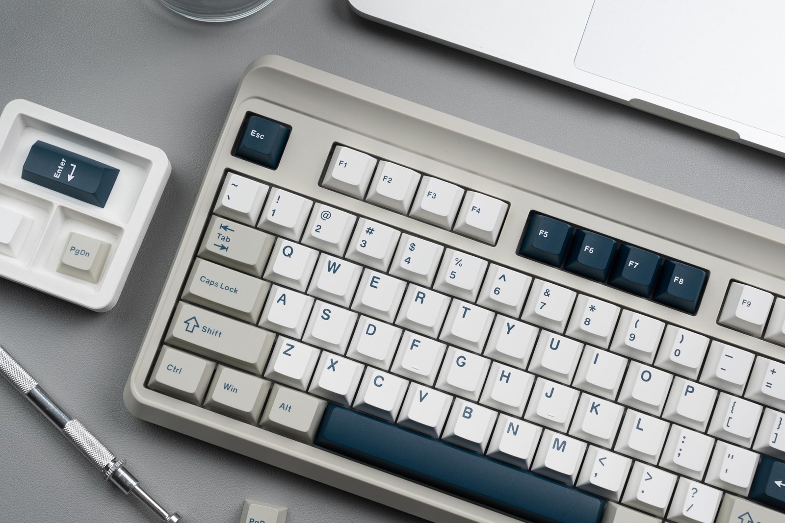 Klymra PBT Keycaps Set, Doubleshot 137 Key Caps,Cherry White Grey Blue