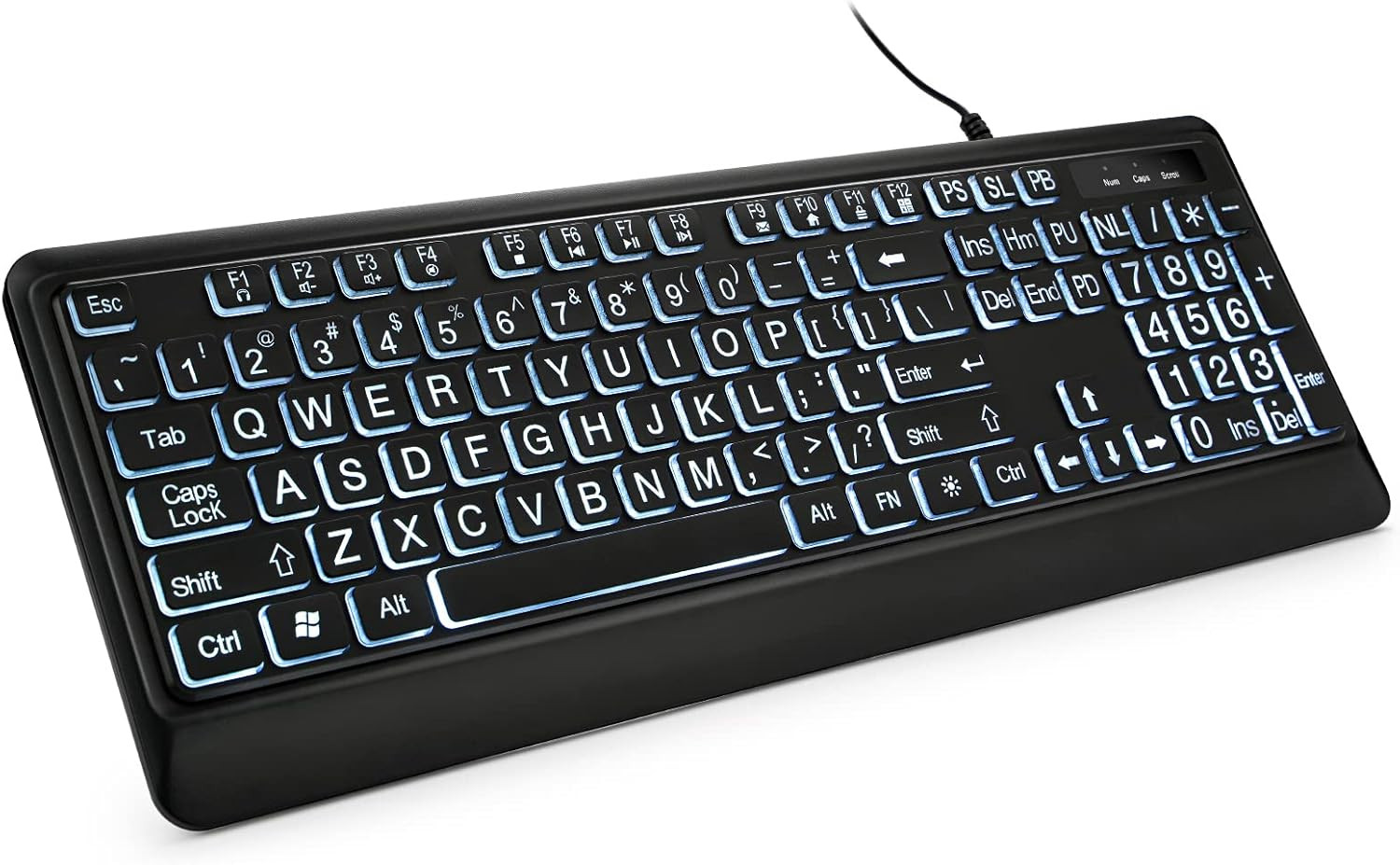 Large Print Backlit Keyboard Wired USB Easy Vision Senior Low Light Full Size