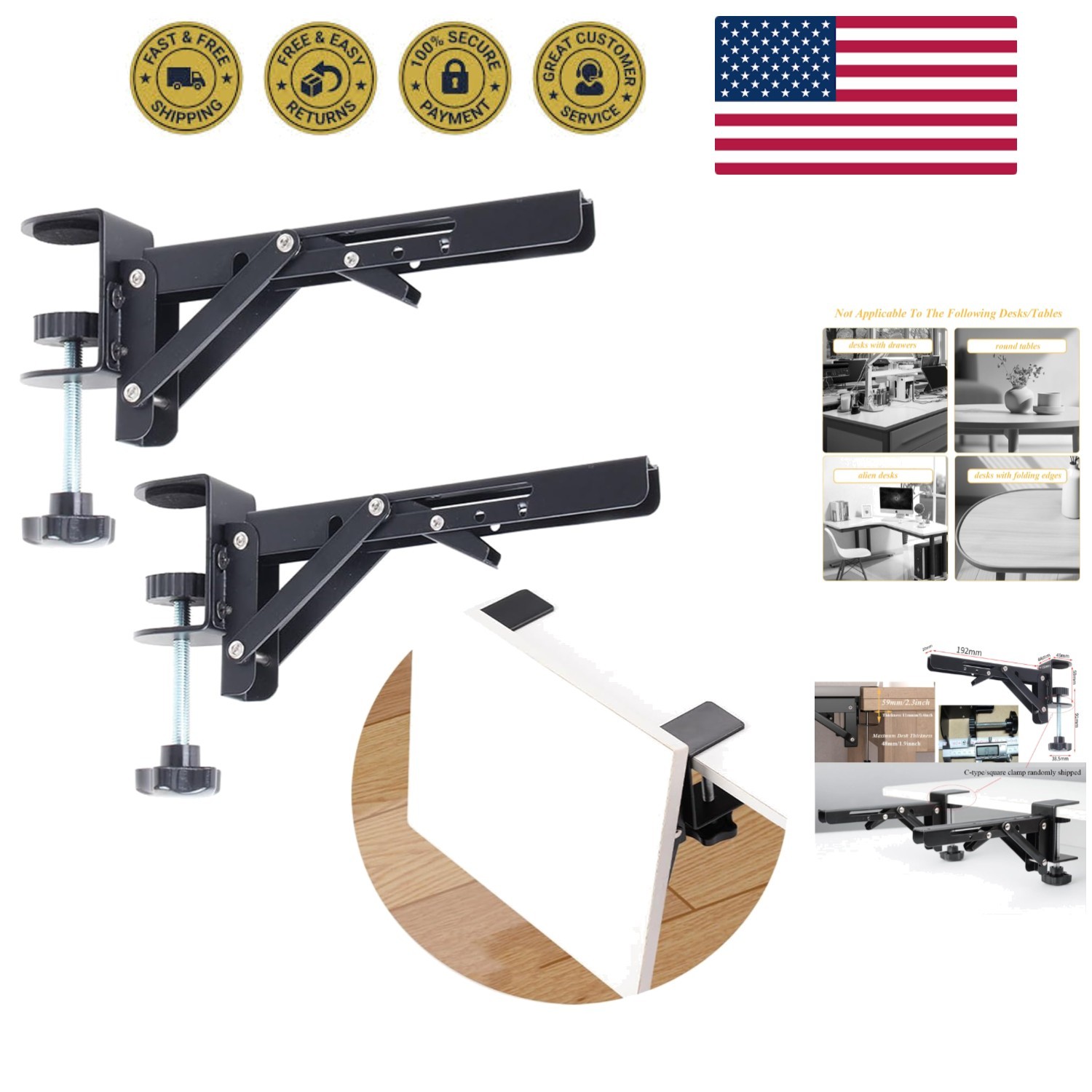 Under Desk Keyboard Tray Support Bracket Adjustable Desktop Extension Board S...