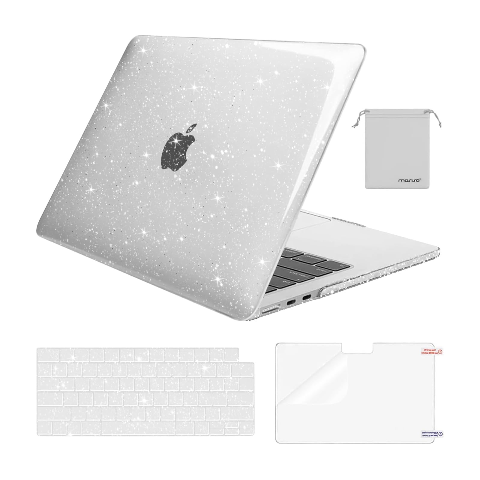 MOSISO Sparkly Glitter Case Compatible with MacBook Air 13 inch Transparent 