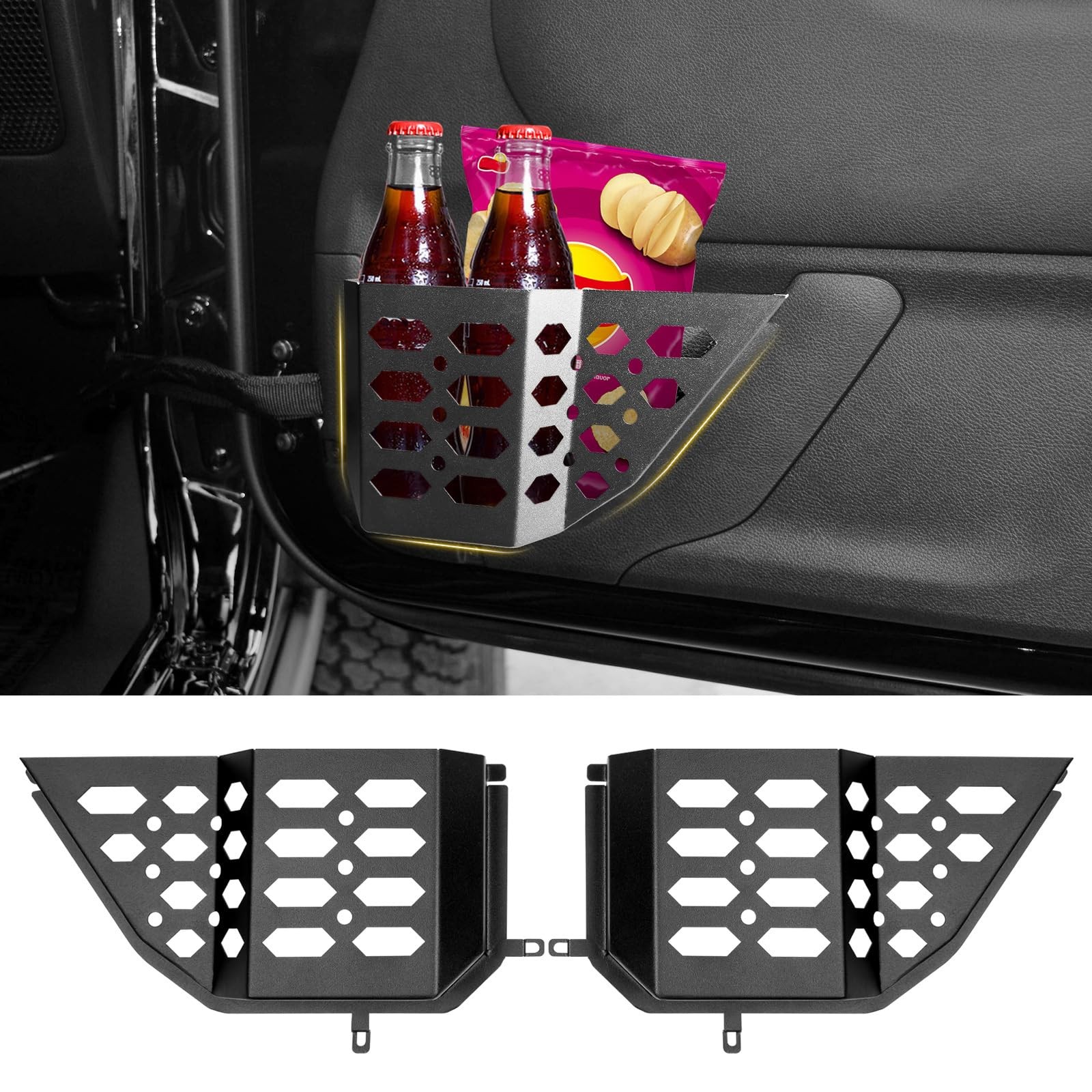 Jtyzsm Metal Front Door Storage Pockets For 2007-2018 Jeep Wrangler Jk Jku