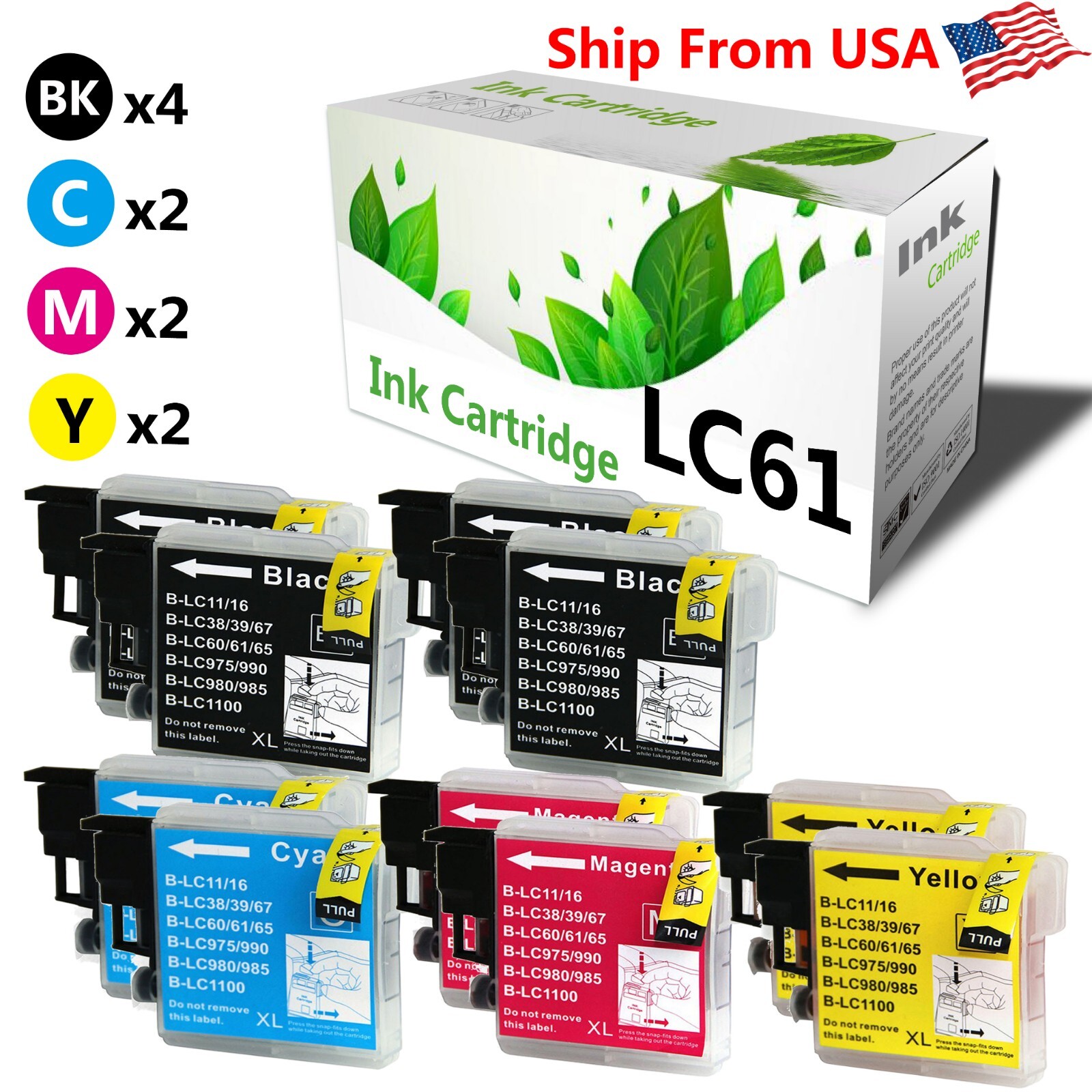 10PK LC-61 LC 61 Ink Cartridge Work With DCP-585CW Printer
