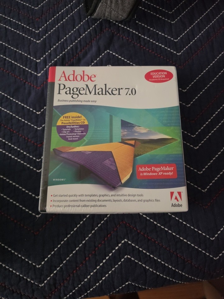 Adobe PageMaker 7.0 for Windows 2 Disc Set with Serial Numbers; Original Box