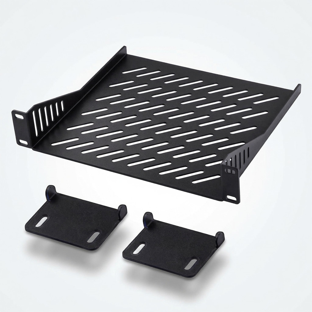 10 Inch 1U Rack Shelf Steel Black Vented Server Network IT AV Equipment Storage