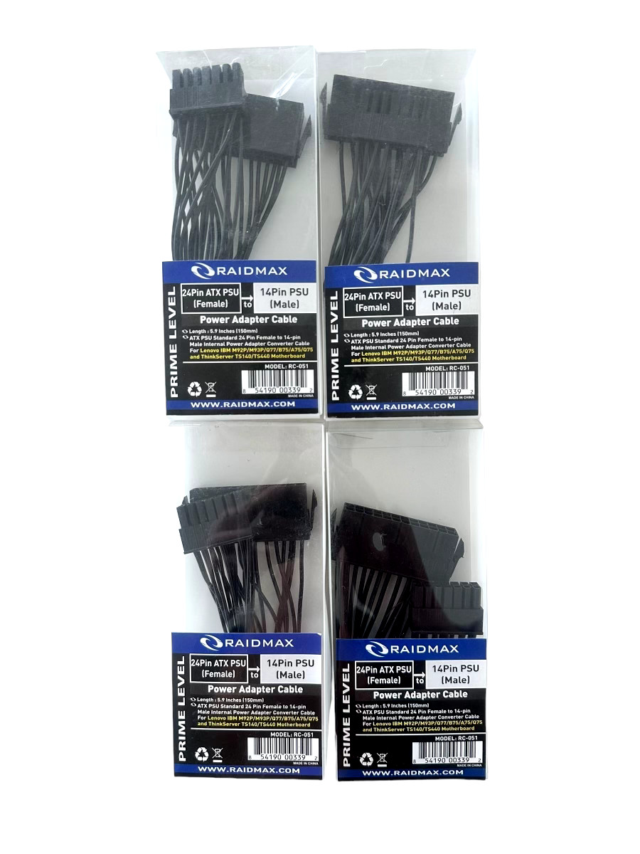 24Pin ATX PSU Female to 14Pin PSU Male Power Adapter Cable 5.9in *LOT OF 4*