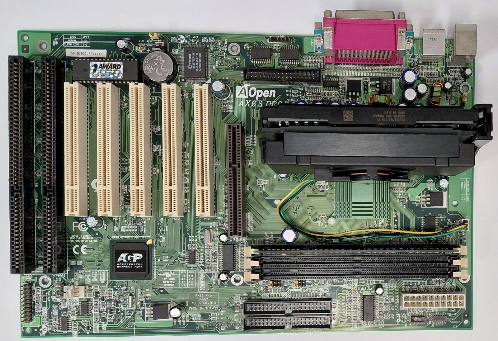 AOpen AX63 Pro Slot 1 ISA AGP Retro Motherboard + Intel Pentium III 500MHz + 128MB