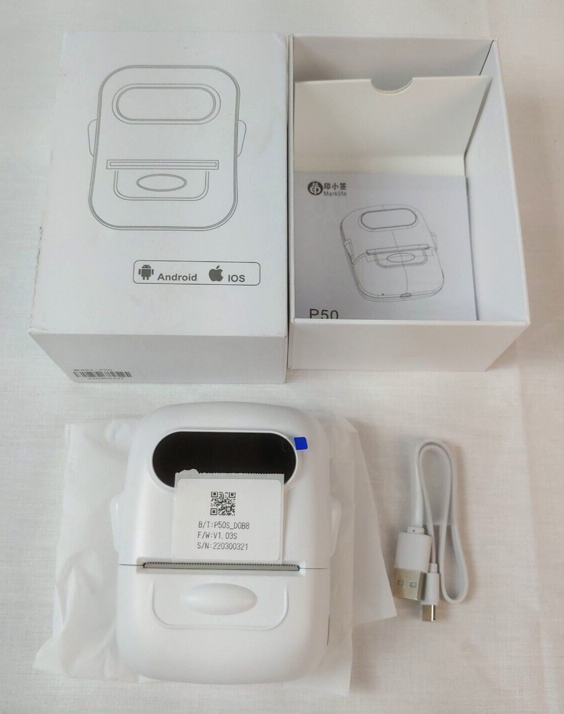 AOPICK P50 Portable Thermal Label Maker - Prints labels, barcodes - New Open Box