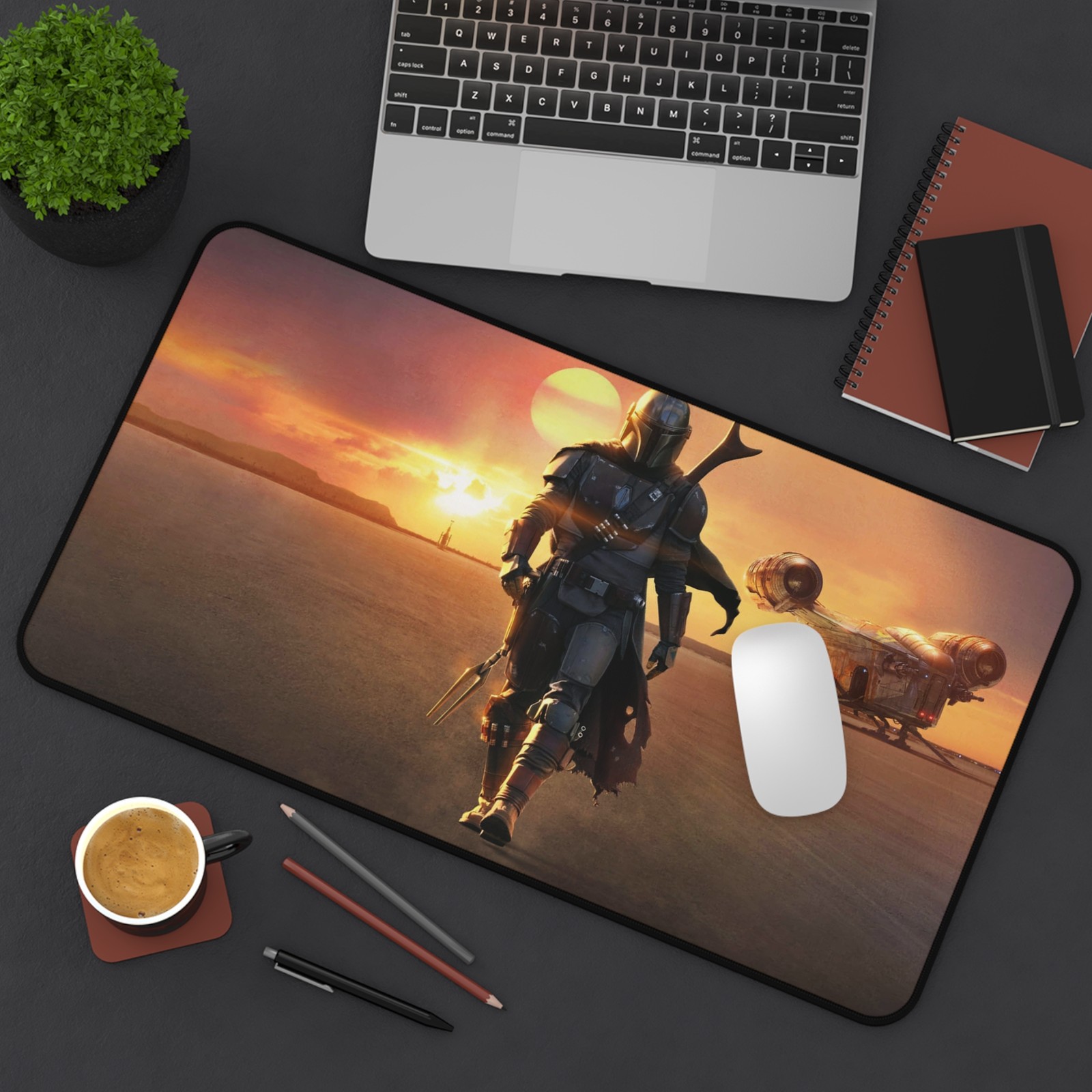 Mandalorian Spaceship Sunset Desk Mat | Star Wars Mouse Pad