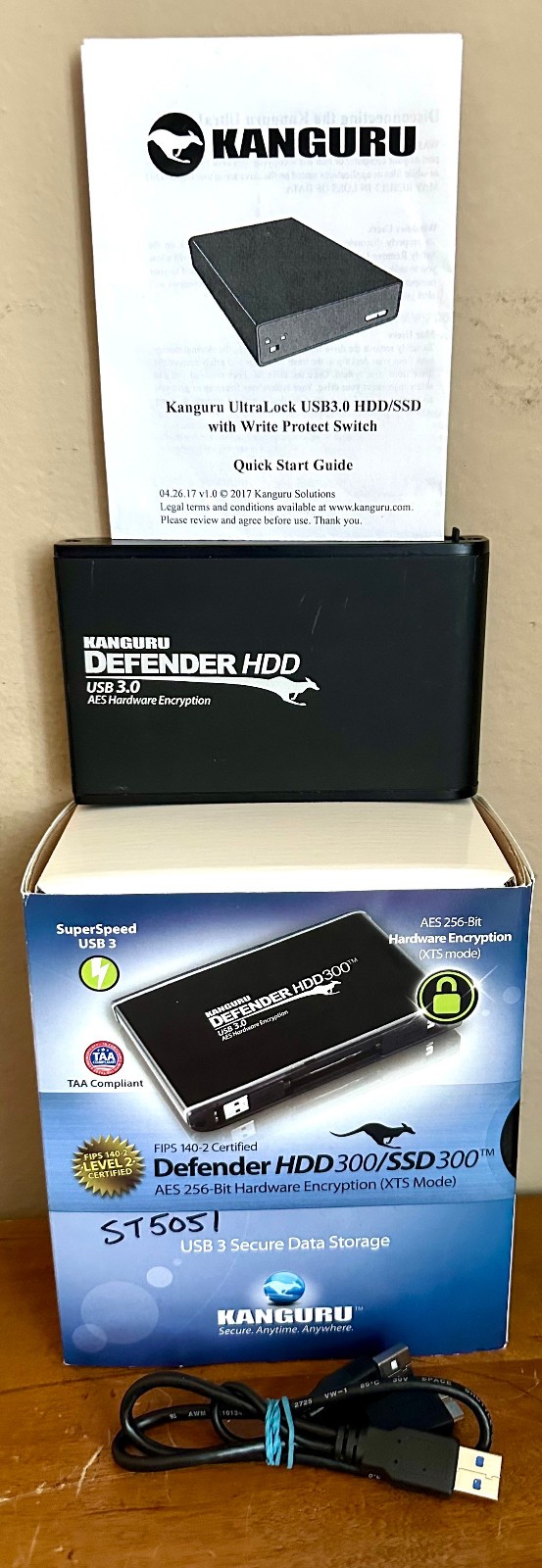Kanguru 1TB Defender HDD300/SDD300 AES USB3 Secure Data Encrypted External Drive
