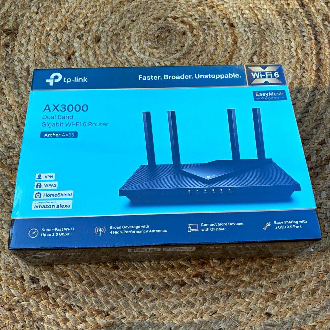 TP-LINK Archer AX55 AX3000 Wi-Fi 6 Dual-Band Gigabit Router, 4-Port USB 3.0