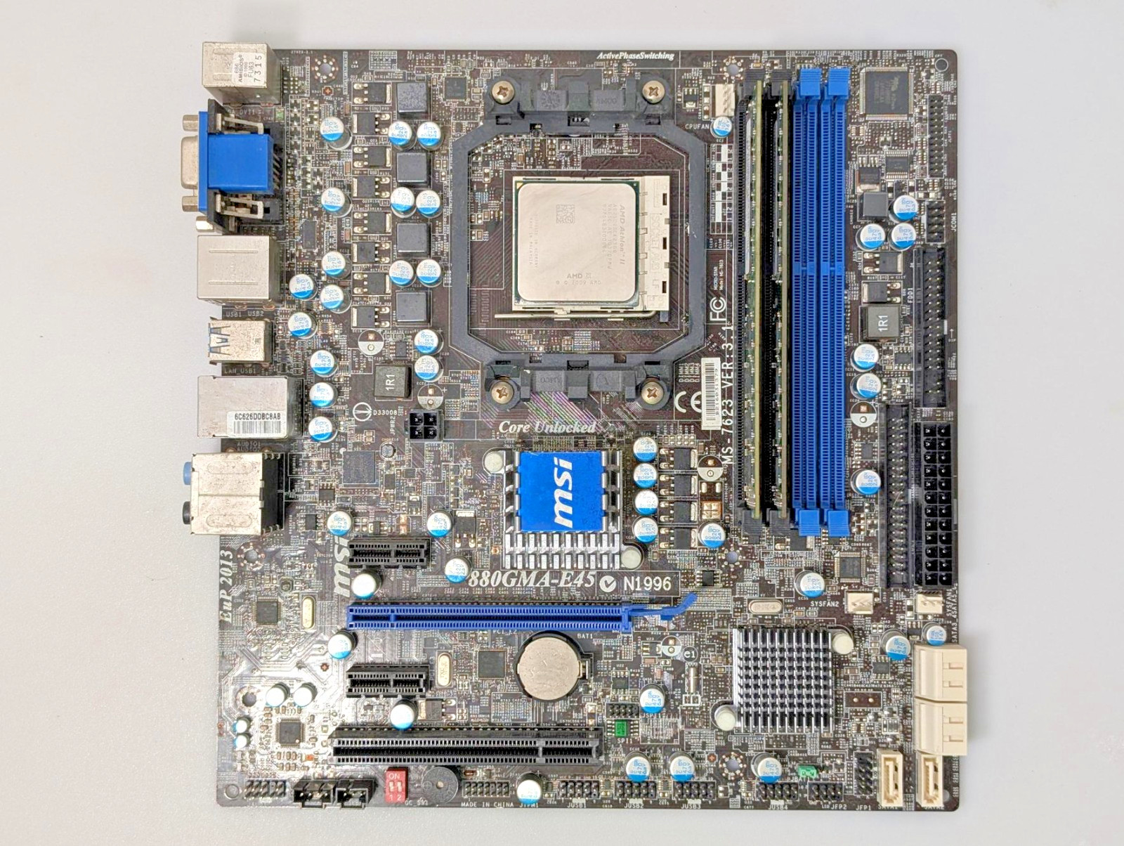 MSI 880GMA-E45 AM3 Motherboard | AMD Athlon II CPU | 8Gb (2x 4Gb) DDR3 Ram