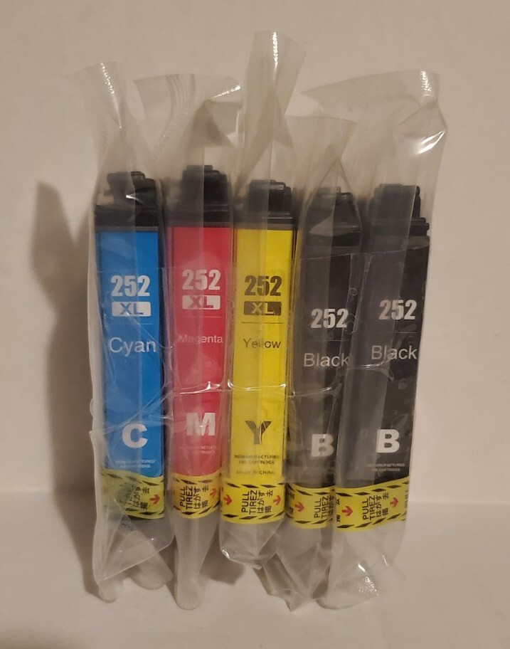Ejet Ink Cartridges for Epson 252 5-Pack (2 Black + 3 XL Color) Re-Manufactured