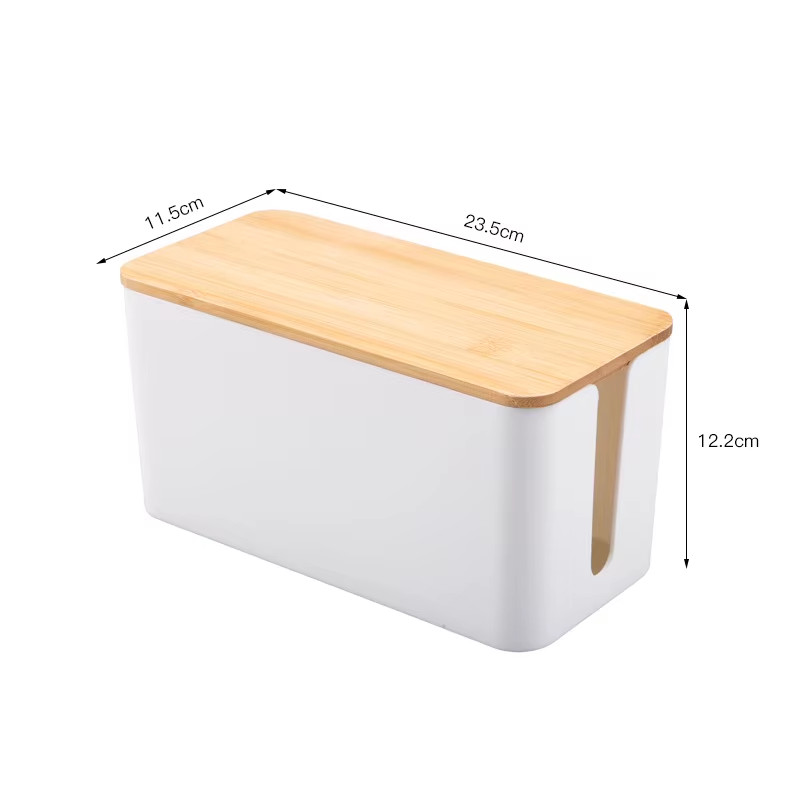 Cable Storage Box Wooden Power Line Storage Case Dustproof Charger Socket Organi