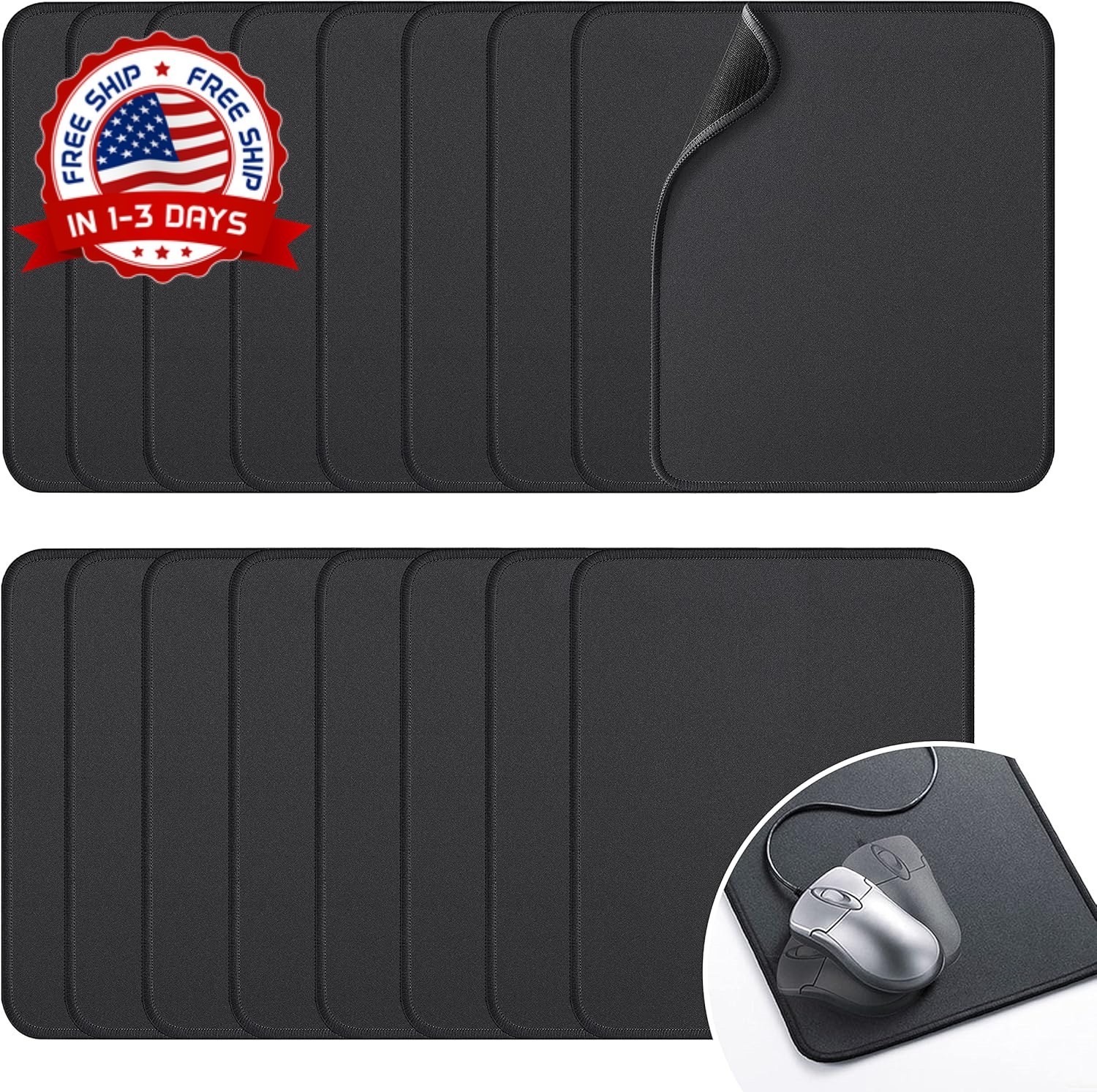 Paquete de 17 Mouse Pads Negros con Bordes Reforzados y Base Antideslizante