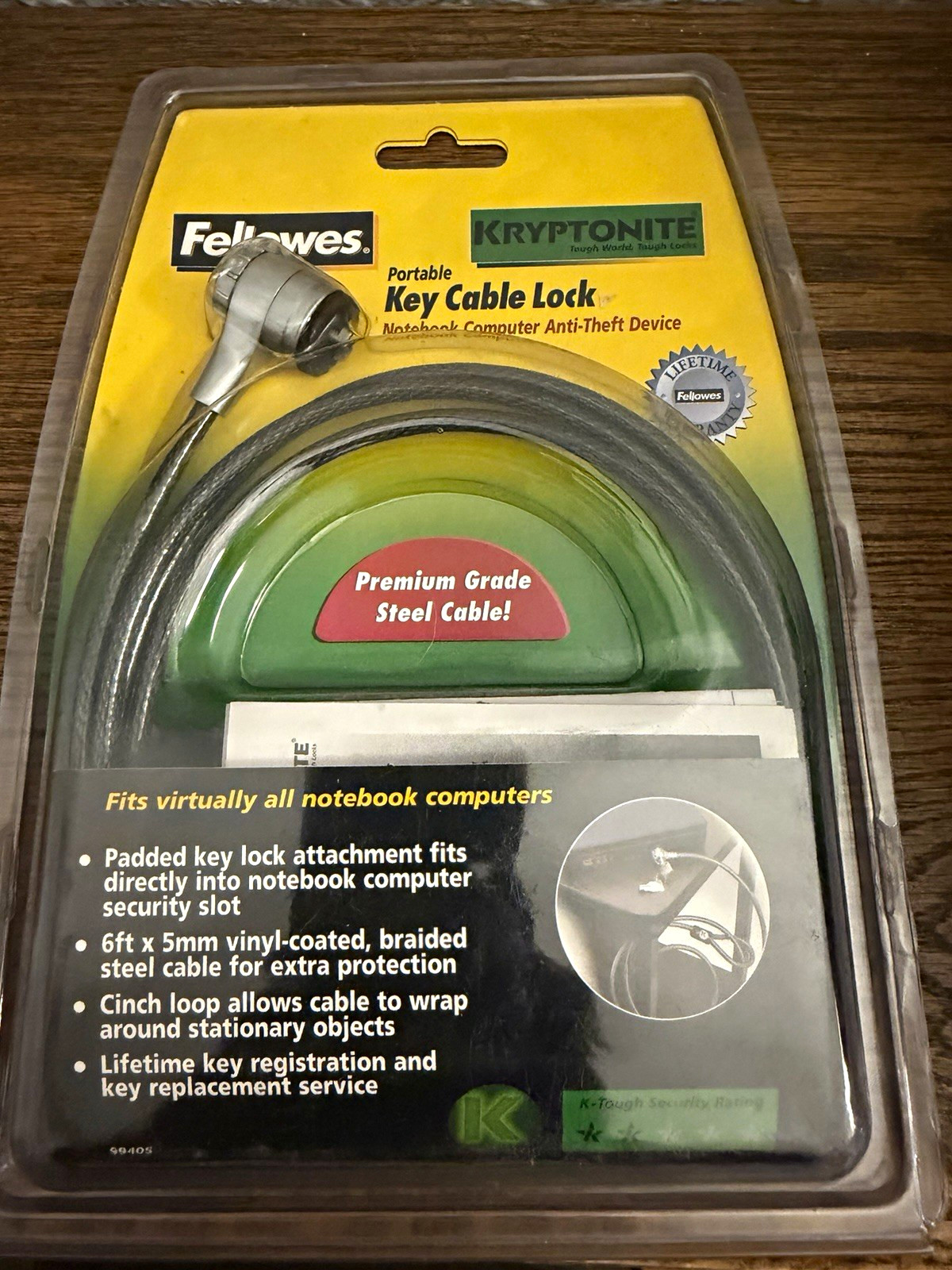 Fellowes Kryptonite Key Cable Laptop Lock Anti-Theft 6 ft Steel Cable 69319
